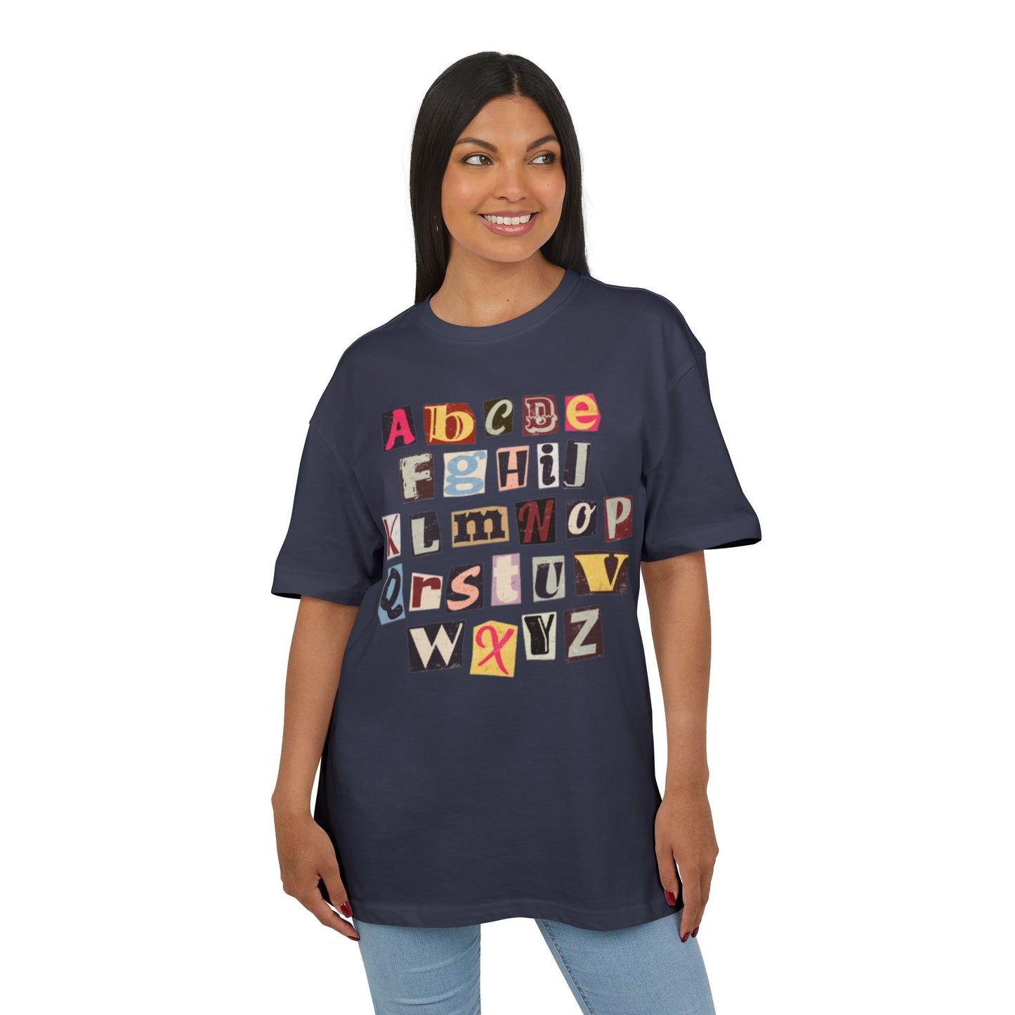 Playful Alphabet Oversize Tee, Comfortable Graphic Shirt, Casual Wear, Gift for Kids and Adults, Fun T-Shirt for Any Occasion