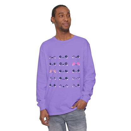 Cute Emojis Long Sleeve T-Shirt, Casual Wear, Gift for Friends, Cute Long Sleeve, Everyday Style, Graphic Tee