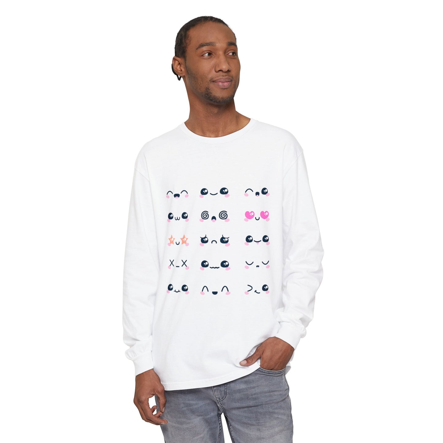 Cute Emojis Long Sleeve T-Shirt, Casual Wear, Gift for Friends, Cute Long Sleeve, Everyday Style, Graphic Tee