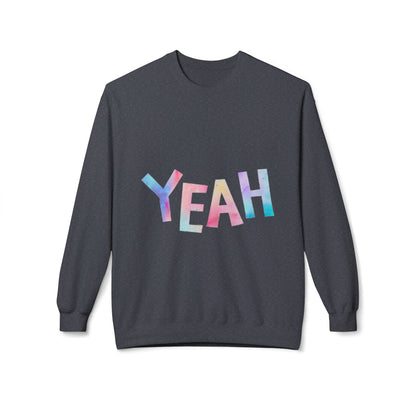 Colorful 'YEAH' Crewneck Sweatshirt,  Sweatshirt, Inspirational Gift, Cozy Fleece, Casual Wear, Everyday Comfort