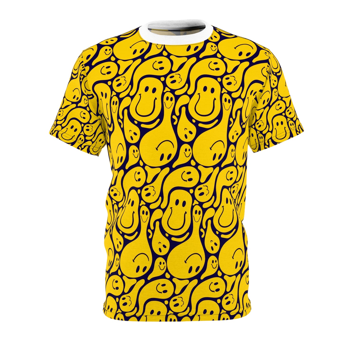 Smiley Face  Cut & Sew Tee, Fun Graphic Shirt, Casual Wear, Gift for Friends, Bright Summer Fashion, Cheerful Tee