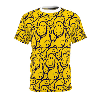 Smiley Face  Cut & Sew Tee, Fun Graphic Shirt, Casual Wear, Gift for Friends, Bright Summer Fashion, Cheerful Tee