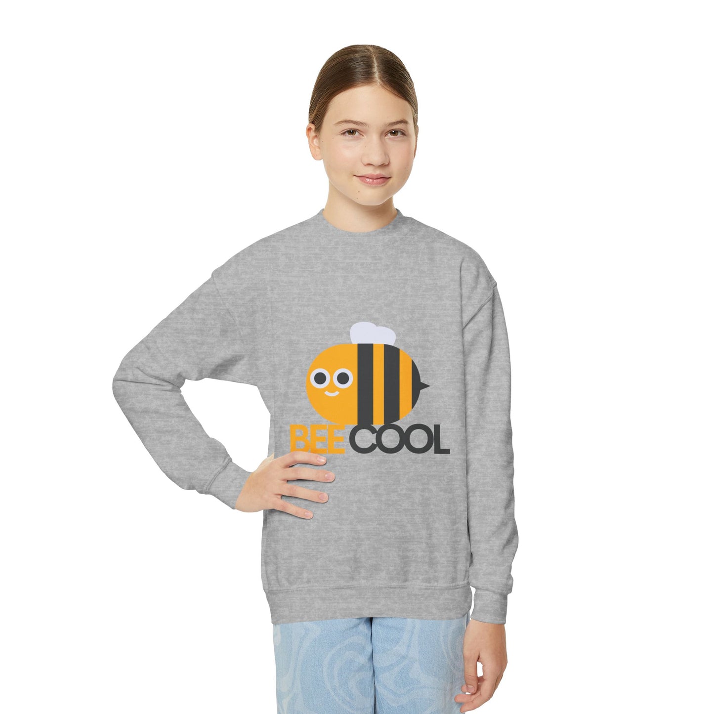 Bee Cool Youth Crewneck Sweatshirt, Cute Bee Sweatshirt, Kids Gift, Spring Fashion, Fun Casual Wear, Animal Themed Clothing
