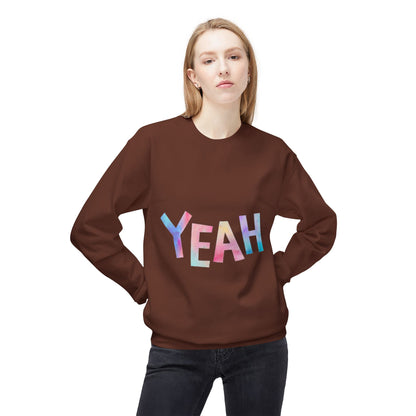 Colorful 'YEAH' Crewneck Sweatshirt,  Sweatshirt, Inspirational Gift, Cozy Fleece, Casual Wear, Everyday Comfort
