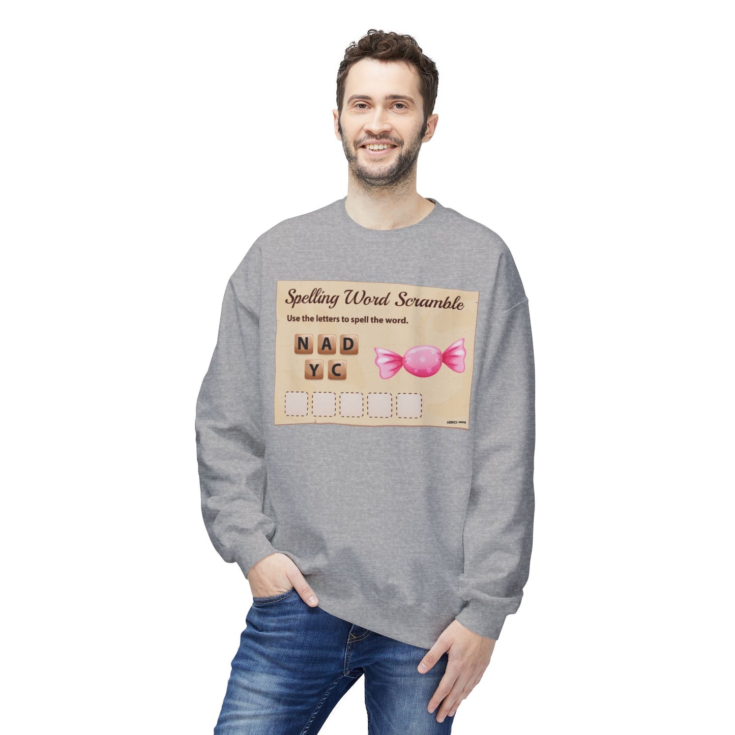 Creative Spelling Word Scramble Crewneck Sweatshirt, Fun Apparel, Unique Gift, Cozy Wear, Interactive Teaching Tool