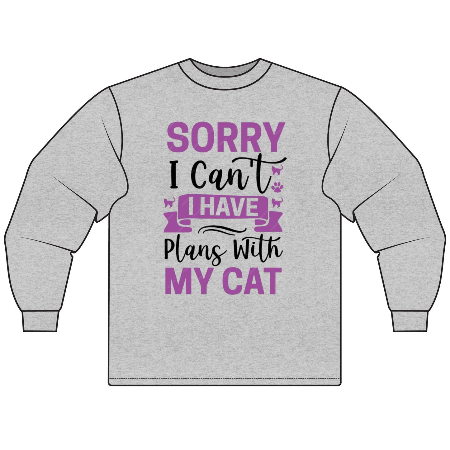 Cat Lover's Long Sleeve Tee, Sorry I Can't, Gift for Cat Owners, Cozy Casual Wear, Humor Shirt for Cat Lovers