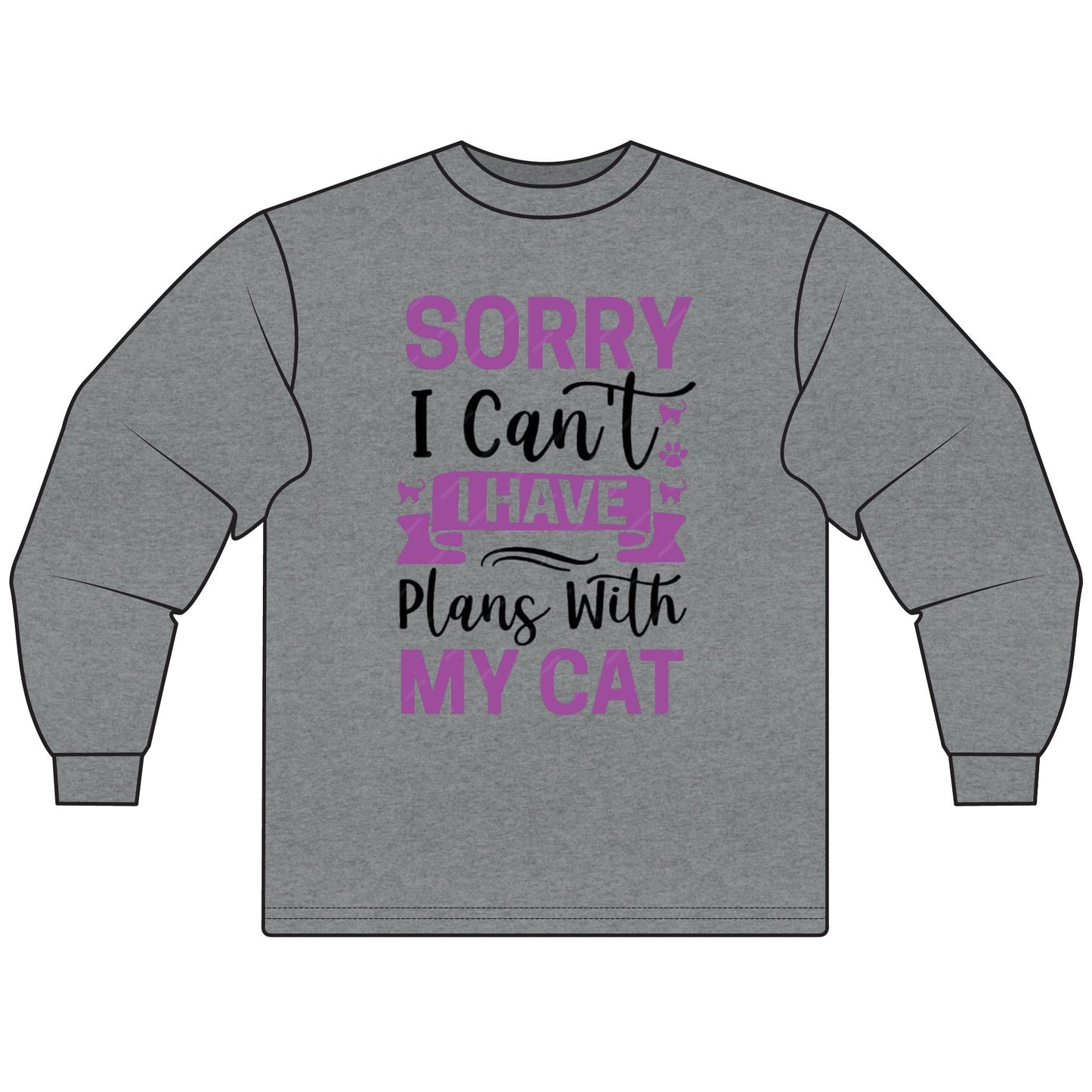 Cat Lover's Long Sleeve Tee, Sorry I Can't, Gift for Cat Owners, Cozy Casual Wear, Humor Shirt for Cat Lovers