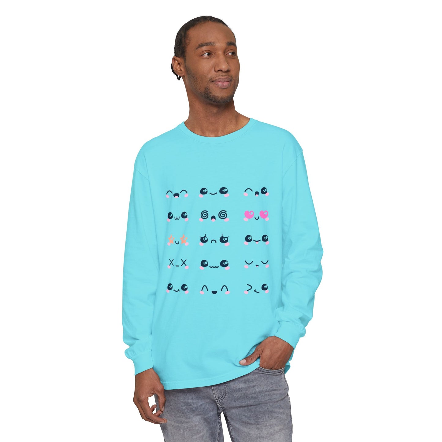 Cute Emojis Long Sleeve T-Shirt, Casual Wear, Gift for Friends, Cute Long Sleeve, Everyday Style, Graphic Tee