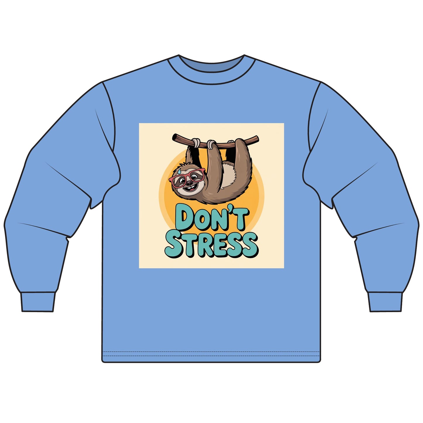 Don't Stress Sloth Long Sleeve T-Shirt,  Shirt, Cute Sloth Apparel, Relaxation Gift, Fun Casual Wear, Gift for Animal Lovers
