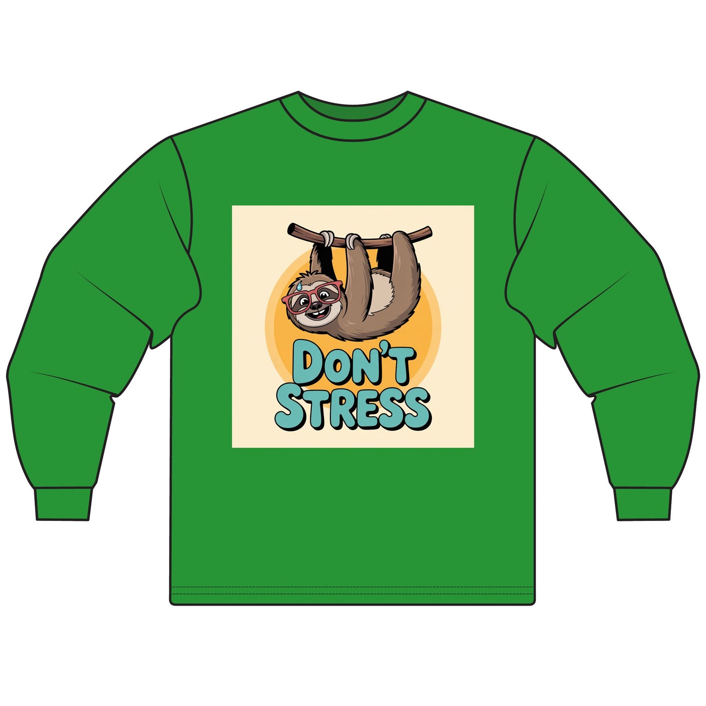 Don't Stress Sloth Long Sleeve T-Shirt,  Shirt, Cute Sloth Apparel, Relaxation Gift, Fun Casual Wear, Gift for Animal Lovers