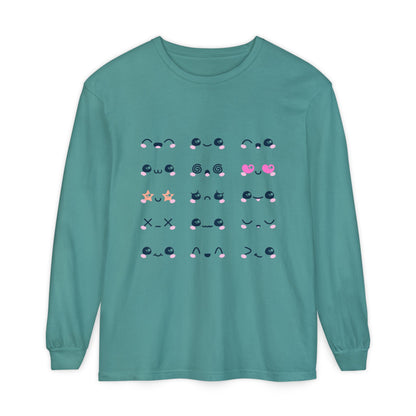 Cute Emojis Long Sleeve T-Shirt, Casual Wear, Gift for Friends, Cute Long Sleeve, Everyday Style, Graphic Tee