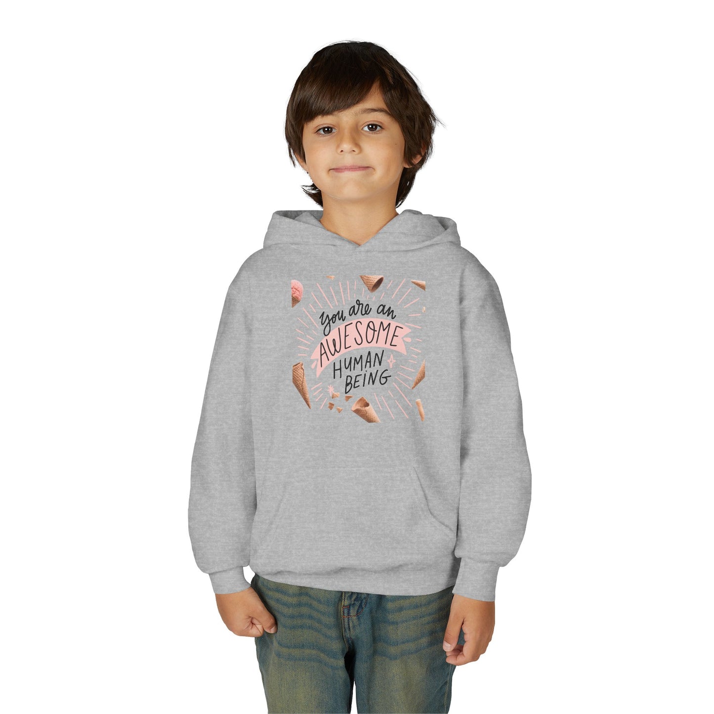 Youth Inspirational Hoodie - You Are An Awesome Human Being, Perfect Gift for Teens, Motivational Sweatshirt, Birthday Present