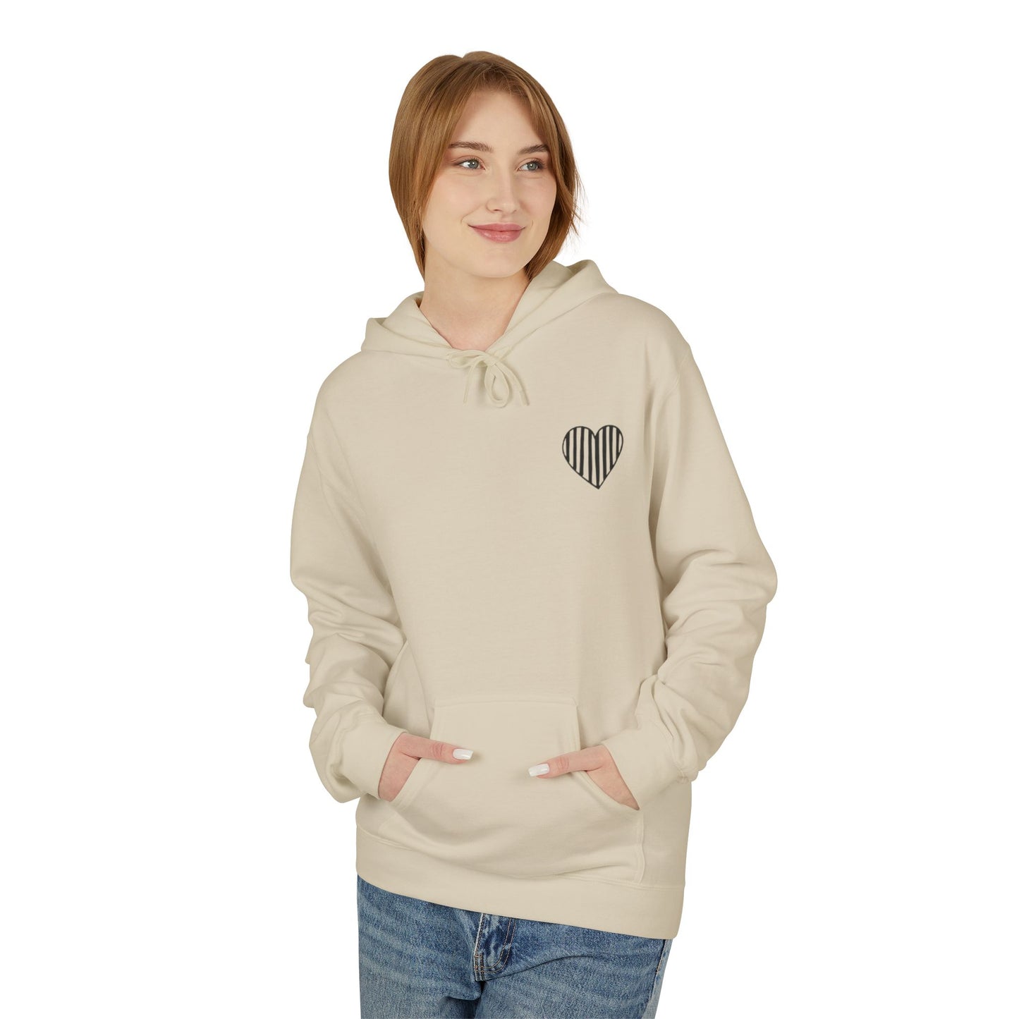 Striped Heart Fleece Hoodie - Soft, Cozy Apparel for All Seasons