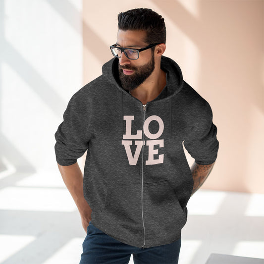 Zip Hoodie with Love Design, Cozy Streetwear for Couples, Valentine's Gift, Casual Wear, Everyday Comfort