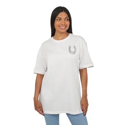 Casual Oversize Tee with Horseshoe Design, Comfortable Cotton Tee,  T-Shirt, Everyday Wear,  Relaxed Fit Tee