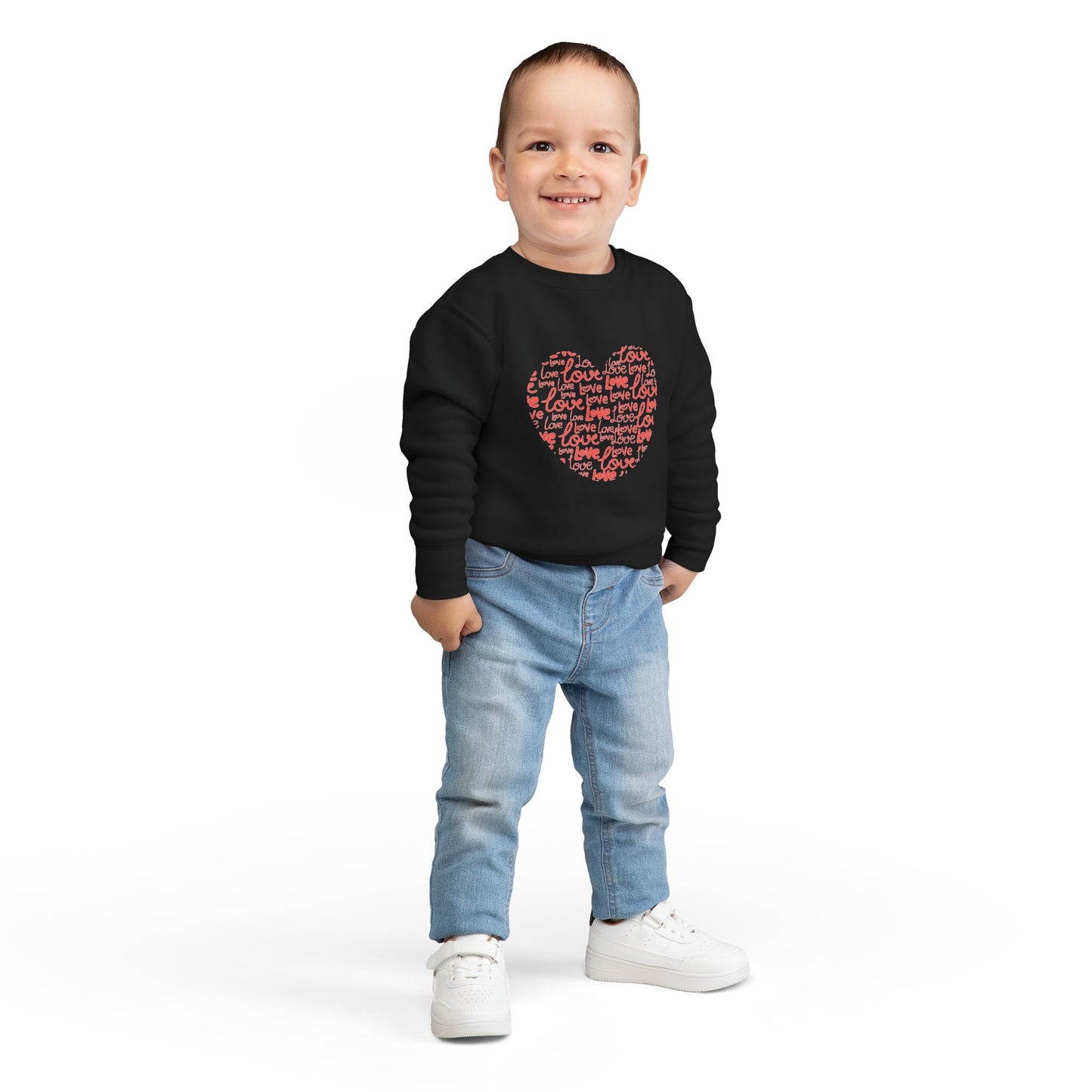Toddler Love Heart Sweatshirt, Cute Baby Crewneck, Valentine Gift, Adorable Kids Apparel, Heart Sweatshirt for Toddlers