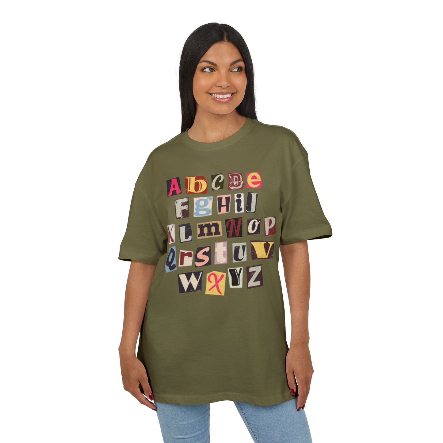 Playful Alphabet Oversize Tee, Comfortable Graphic Shirt, Casual Wear, Gift for Kids and Adults, Fun T-Shirt for Any Occasion