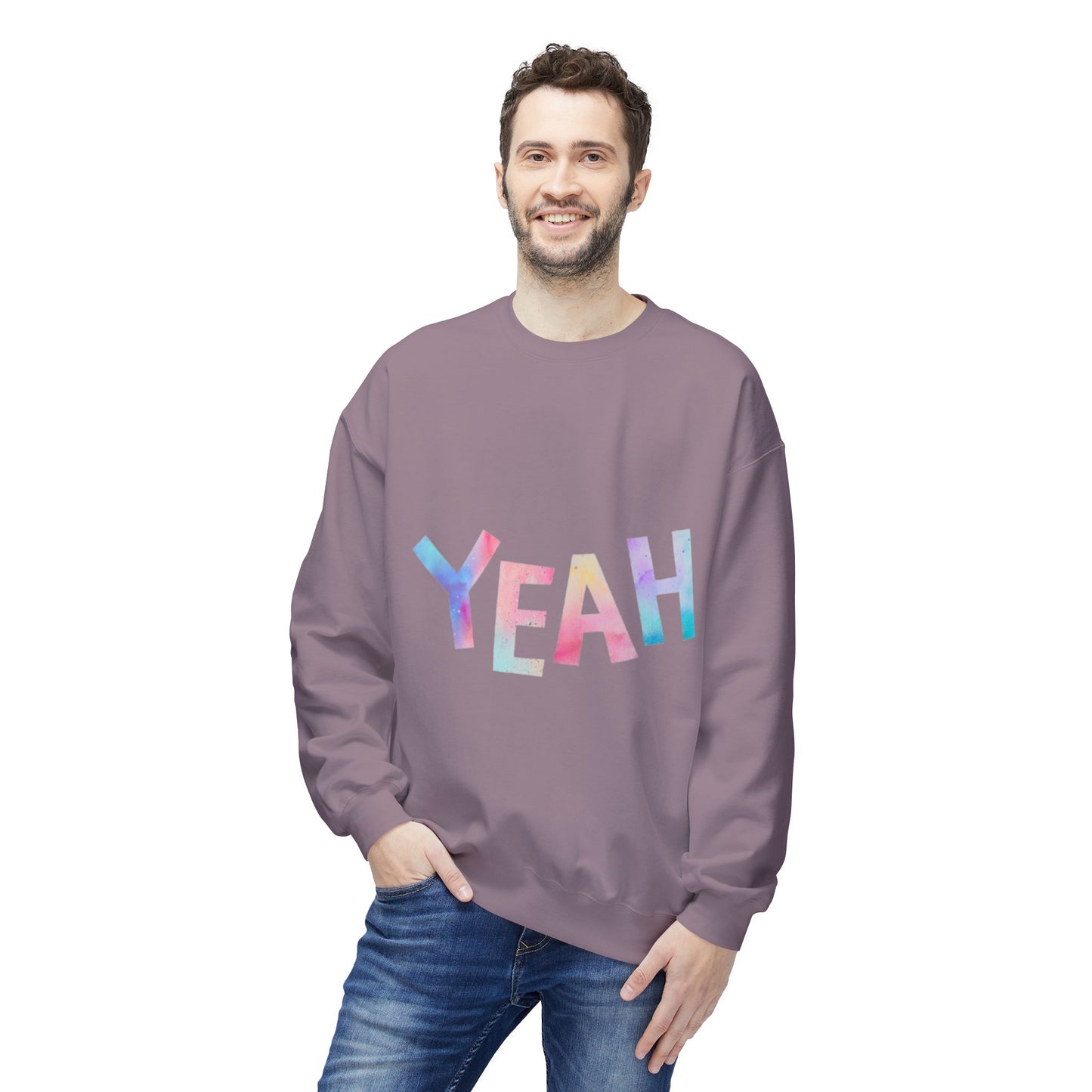 Colorful 'YEAH' Crewneck Sweatshirt,  Sweatshirt, Inspirational Gift, Cozy Fleece, Casual Wear, Everyday Comfort