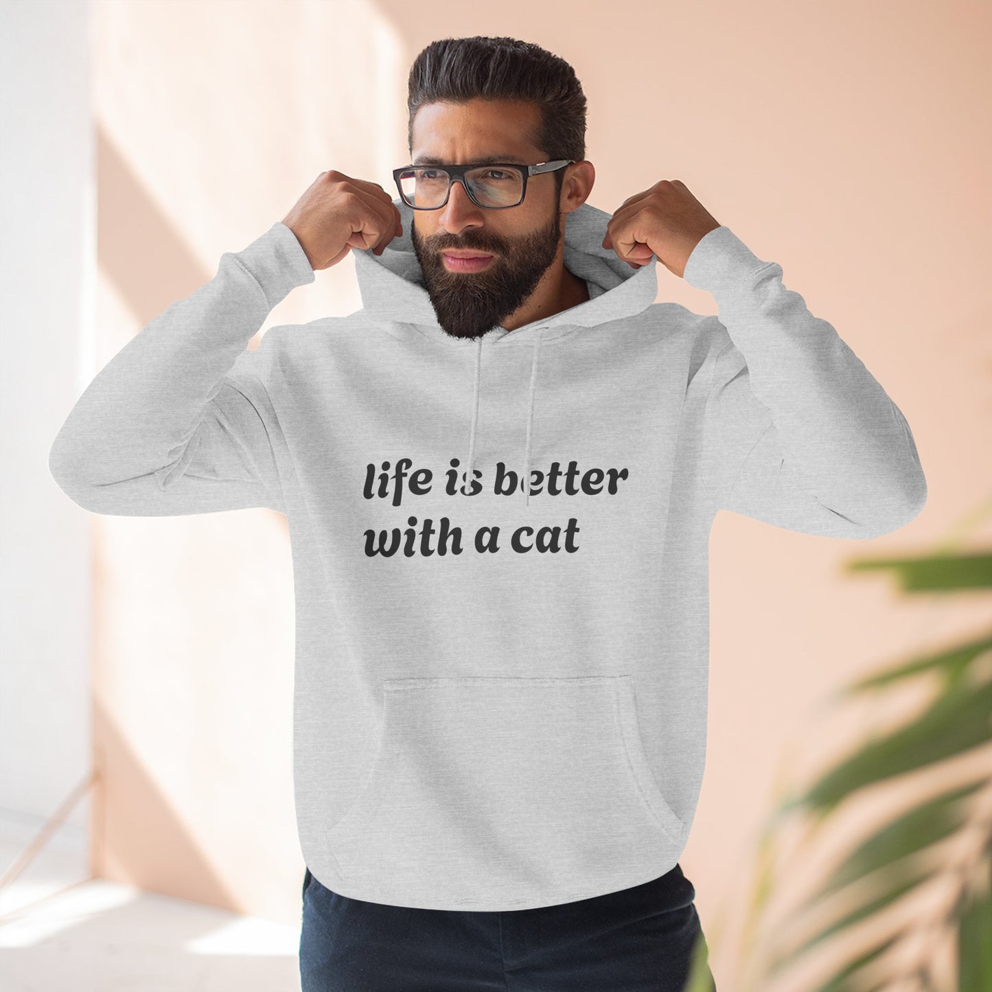 Cat Lover's Three-Panel Fleece Hoodie - Cozy Cat Hoodie, Gift for Cat Lovers, Cute Pet Apparel, Cat Mom Sweatshirt, Birthday Gift