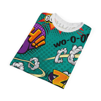 Comic Book Graphic Tee,  Tee, AOP T-shirt, Fun Graphic Shirt, Gift for Comic Lovers, Casual Wear, Cartoon Print Tee