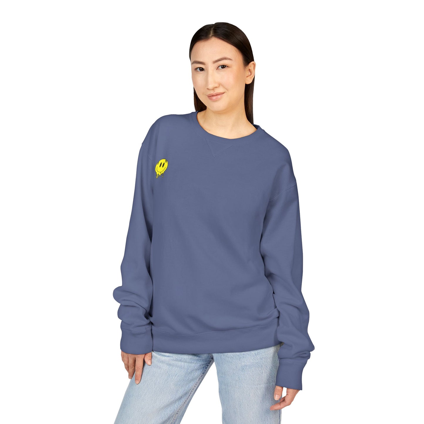Smiley Face ComfortWash Sweatshirt | Cozy  Crewneck for Everyday Wear, Gifts, Relaxation, Casual Outfits, Cheerful Vibe