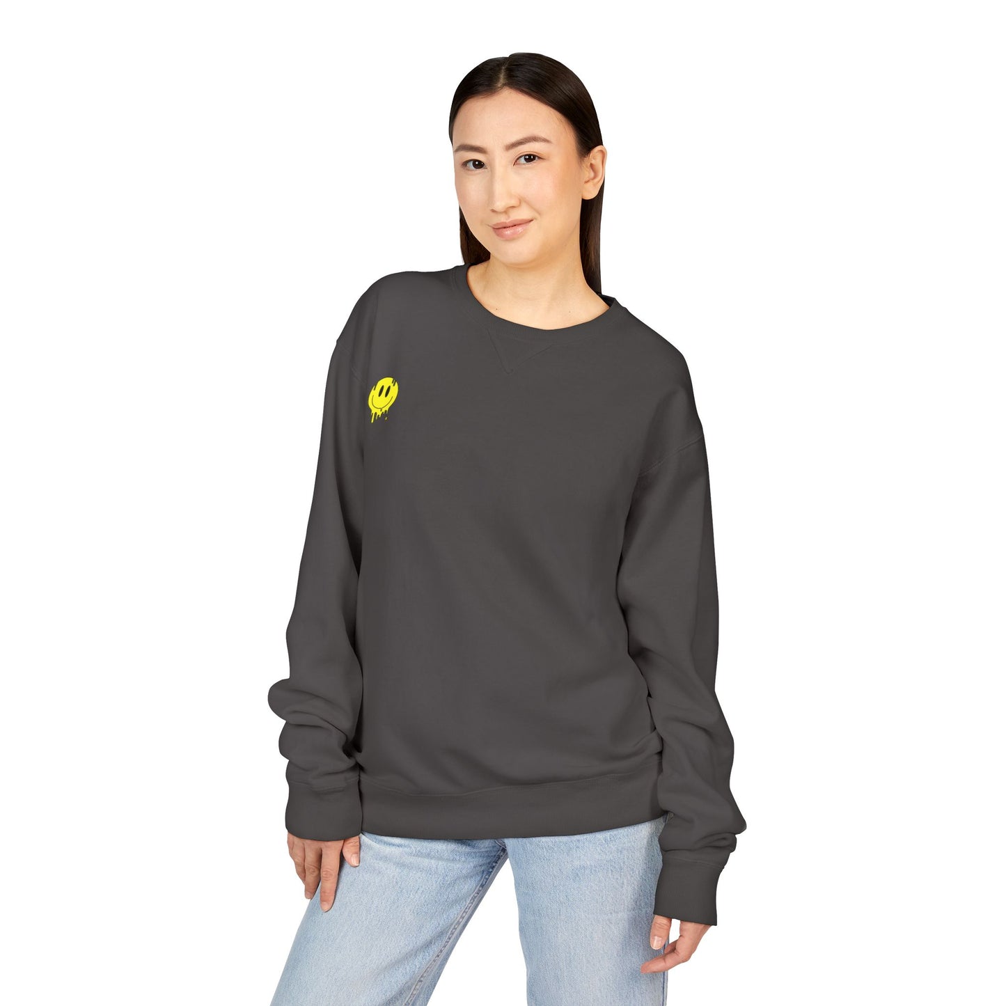 Smiley Face ComfortWash Sweatshirt | Cozy  Crewneck for Everyday Wear, Gifts, Relaxation, Casual Outfits, Cheerful Vibe