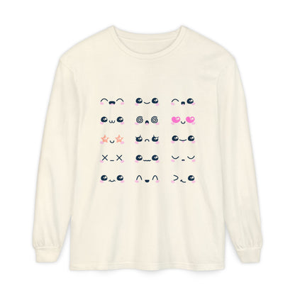 Cute Emojis Long Sleeve T-Shirt, Casual Wear, Gift for Friends, Cute Long Sleeve, Everyday Style, Graphic Tee