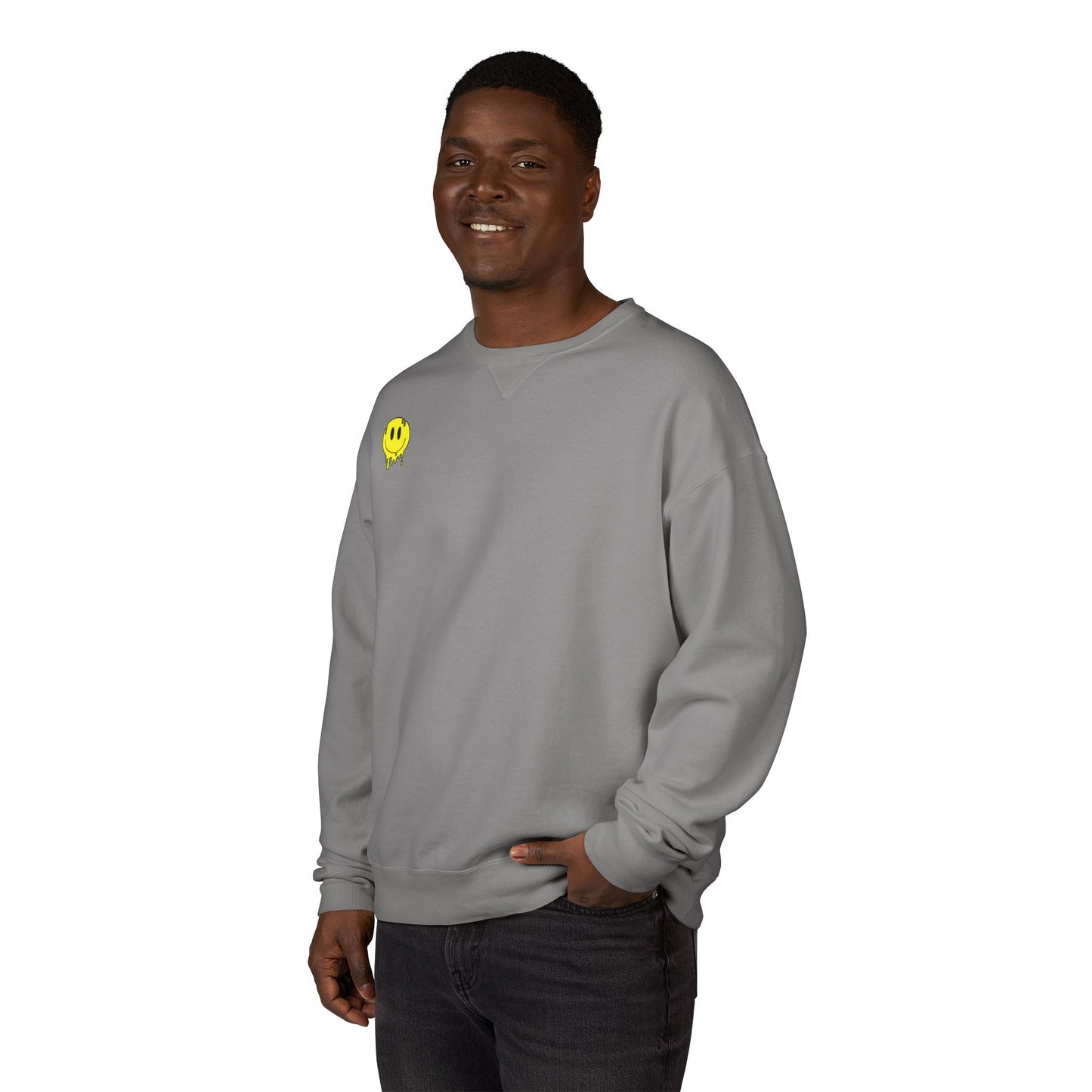 Smiley Face ComfortWash Sweatshirt | Cozy  Crewneck for Everyday Wear, Gifts, Relaxation, Casual Outfits, Cheerful Vibe