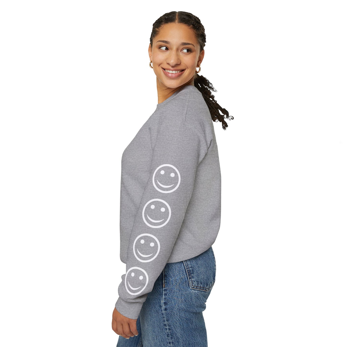 Smiley Face Crewneck Sweatshirt , Casual Wear, Gift for Friends, Cozy Layering, Everyday Comfort