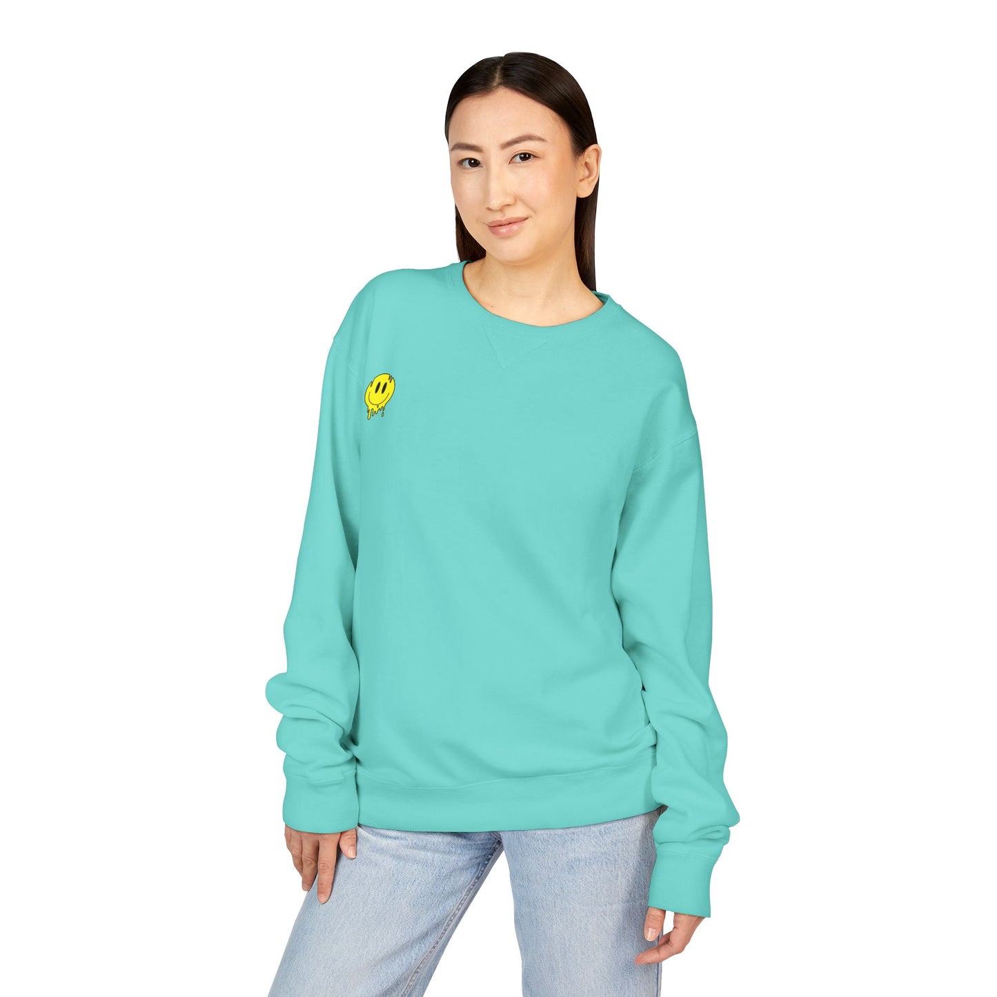 Smiley Face ComfortWash Sweatshirt | Cozy  Crewneck for Everyday Wear, Gifts, Relaxation, Casual Outfits, Cheerful Vibe
