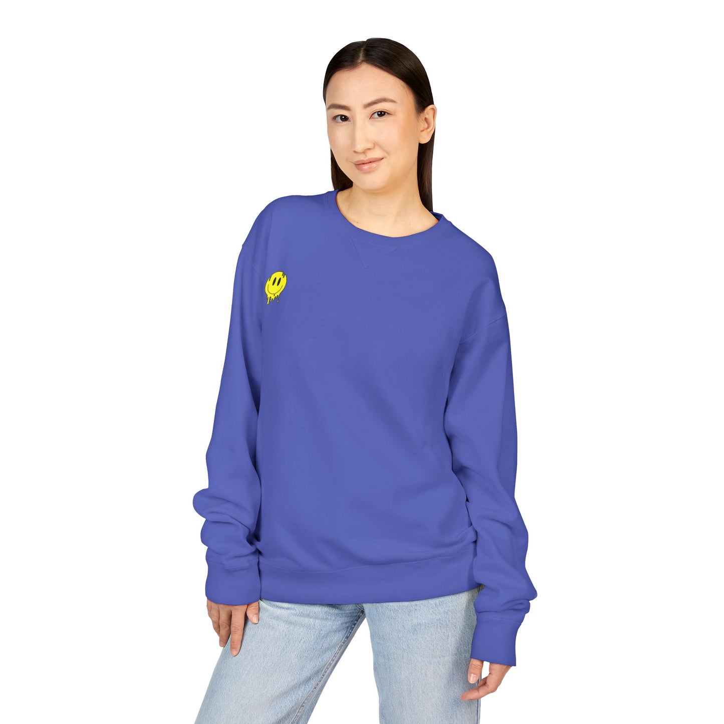 Smiley Face ComfortWash Sweatshirt | Cozy  Crewneck for Everyday Wear, Gifts, Relaxation, Casual Outfits, Cheerful Vibe