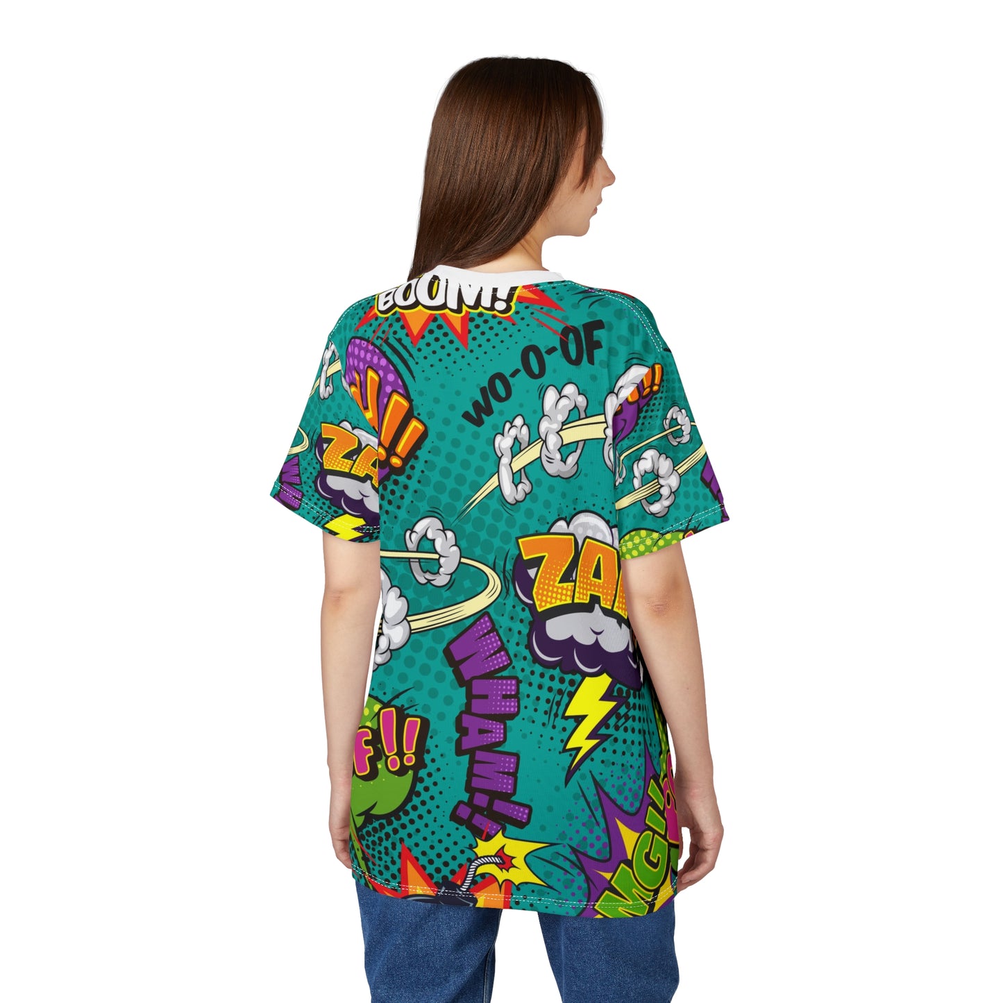 Comic Book Graphic Tee,  Tee, AOP T-shirt, Fun Graphic Shirt, Gift for Comic Lovers, Casual Wear, Cartoon Print Tee