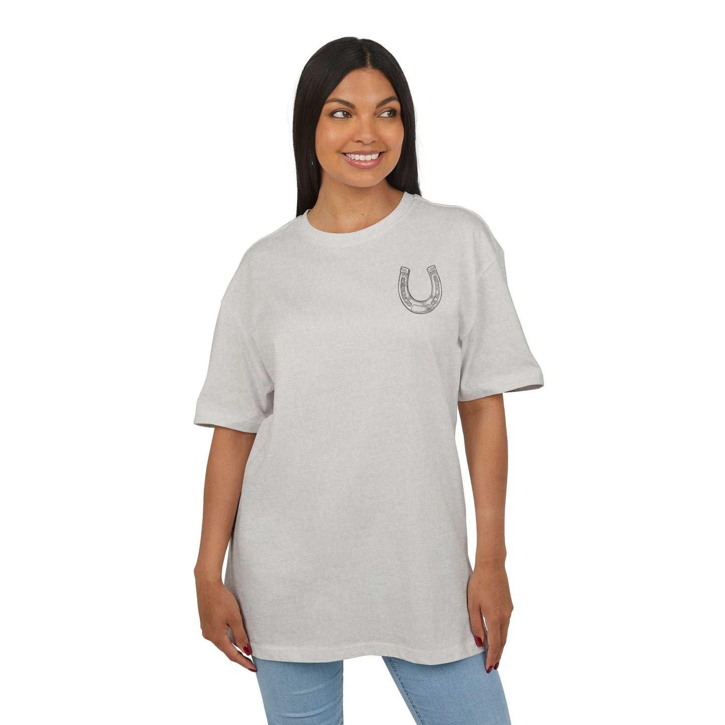 Casual Oversize Tee with Horseshoe Design, Comfortable Cotton Tee,  T-Shirt, Everyday Wear,  Relaxed Fit Tee