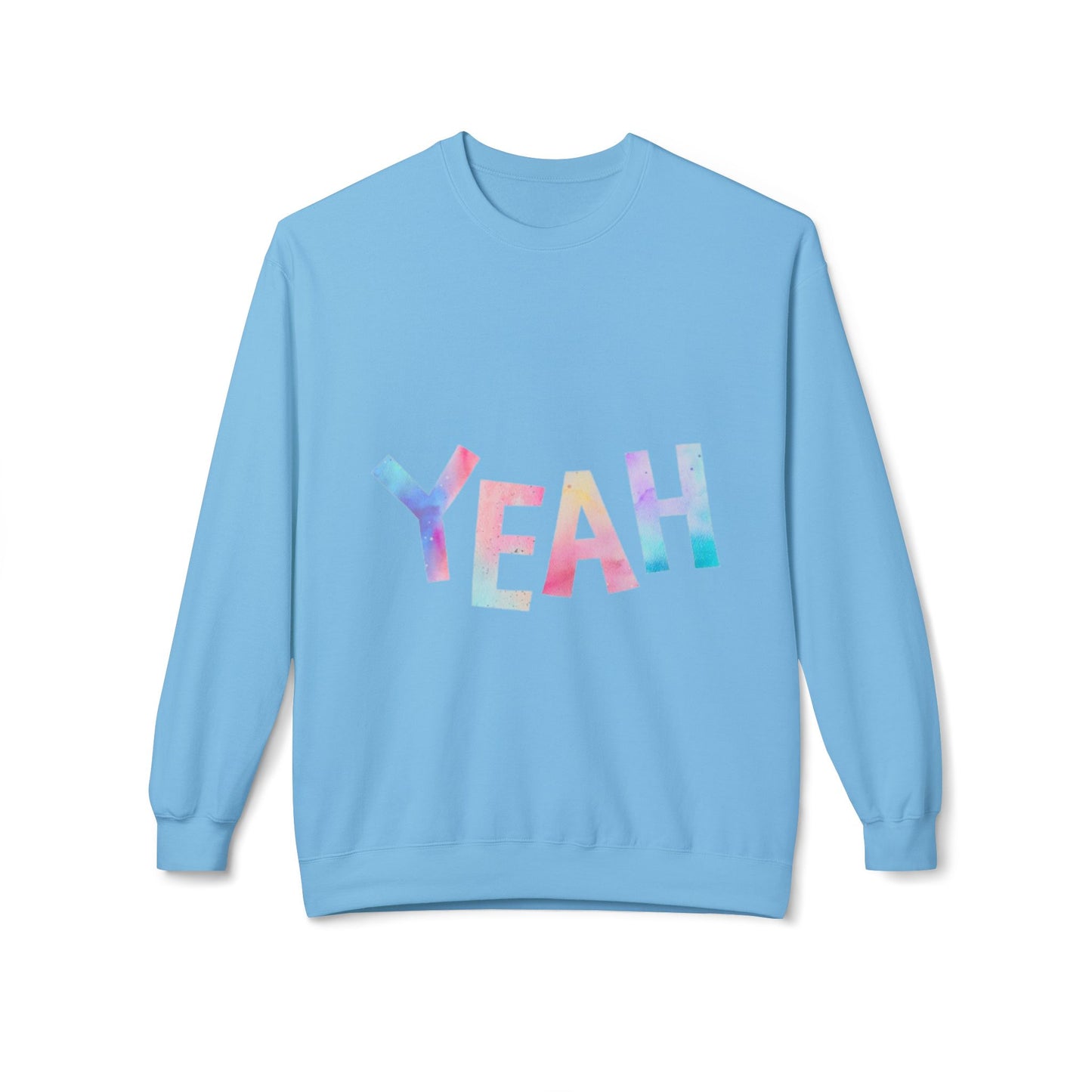 Colorful 'YEAH' Crewneck Sweatshirt,  Sweatshirt, Inspirational Gift, Cozy Fleece, Casual Wear, Everyday Comfort