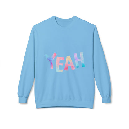 Colorful 'YEAH' Crewneck Sweatshirt,  Sweatshirt, Inspirational Gift, Cozy Fleece, Casual Wear, Everyday Comfort