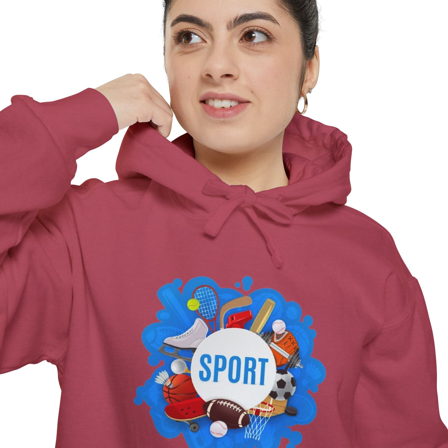 Sporty  Garment-Dyed Hoodie - Casual Comfort for Sports Lovers,  Apparel, Activewear, Gift for Athletes, Cozy Loungewear