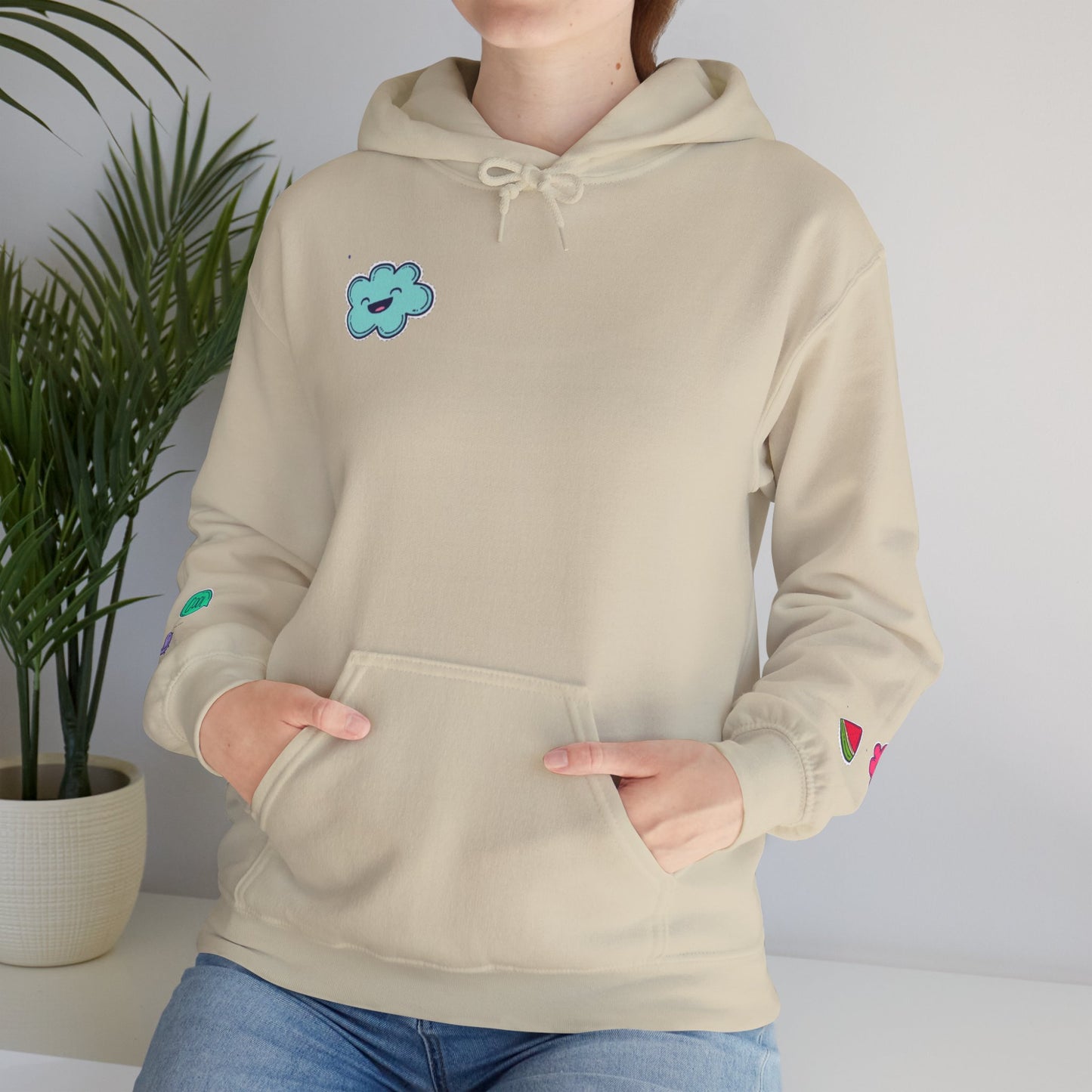 Cute Illustrated Hoodie with Flowers,  Sweatshirt for Spring, Funny Cloud Design, Gift for Teens, Cozy Casual Wear
