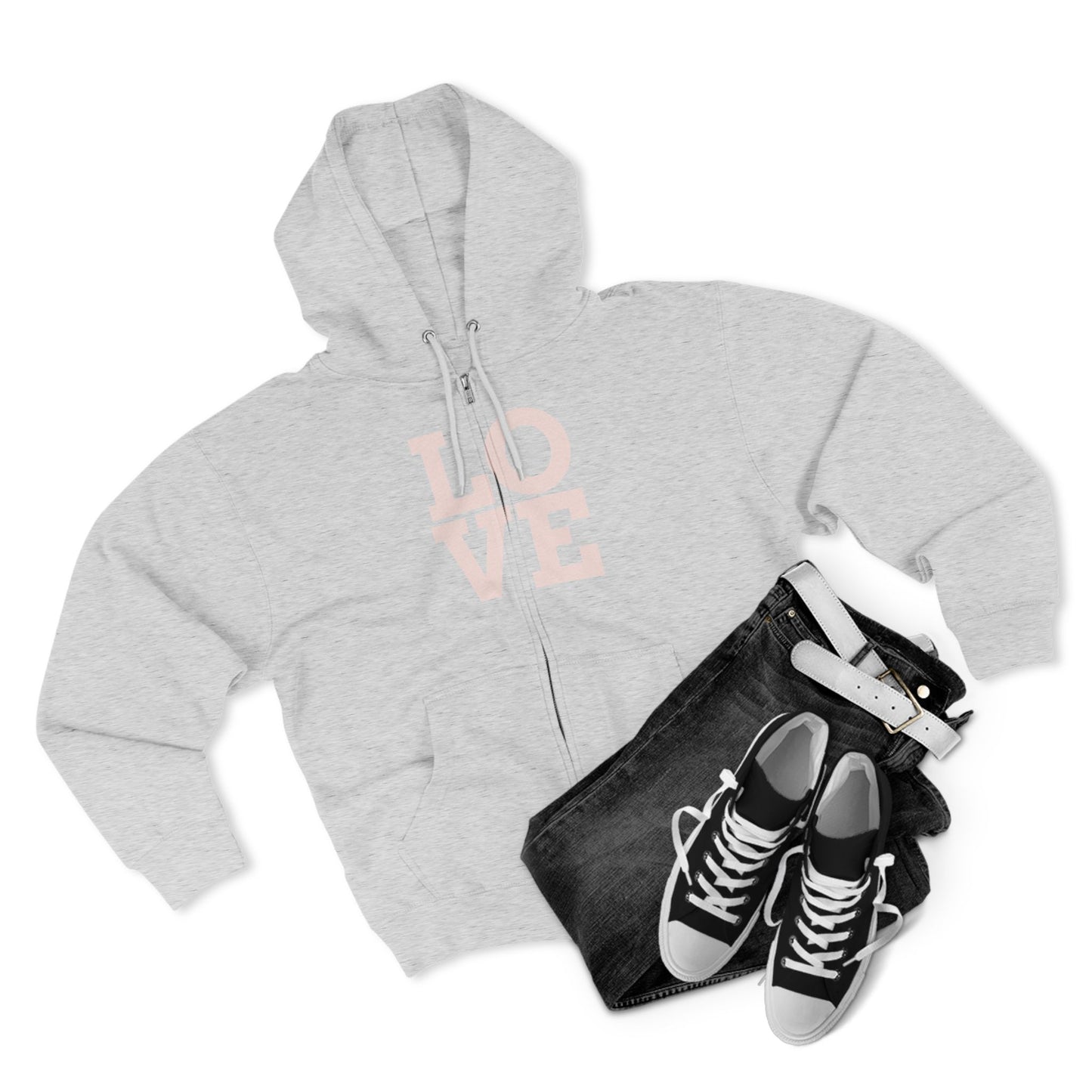 Zip Hoodie with Love Design, Cozy Streetwear for Couples, Valentine's Gift, Casual Wear, Everyday Comfort