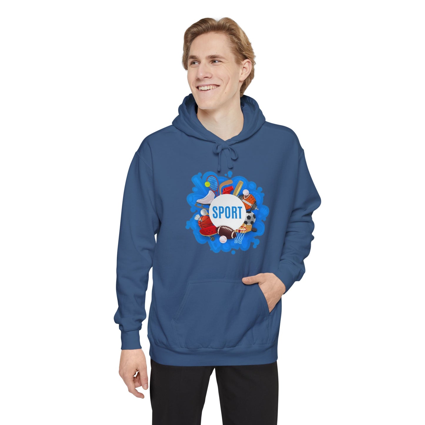 Sporty  Garment-Dyed Hoodie - Casual Comfort for Sports Lovers,  Apparel, Activewear, Gift for Athletes, Cozy Loungewear