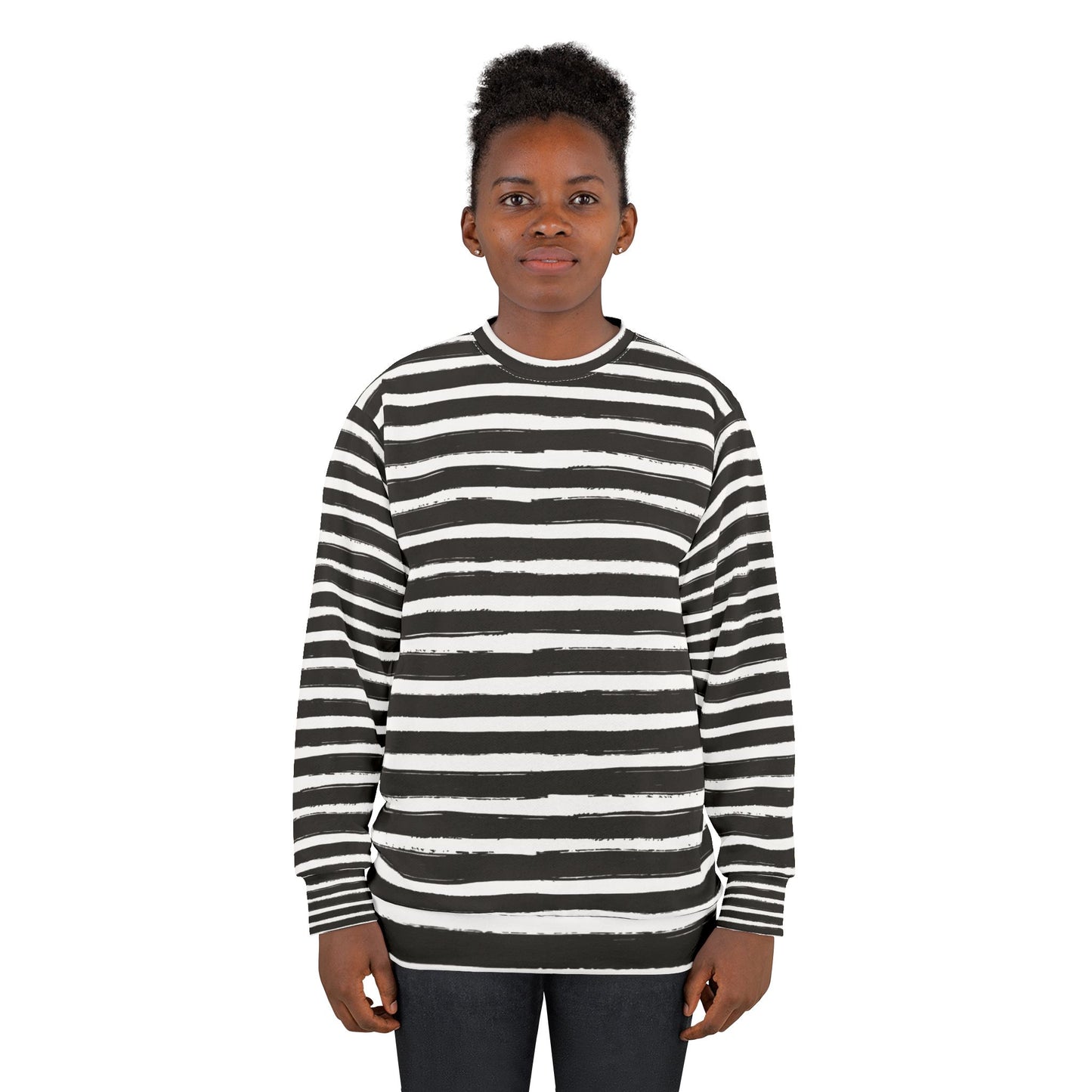 Trendy Black and White Striped  Sweatshirt, Casual Wear, Cozy Gift, Street Style, Layering Piece, Comfortable Fashion