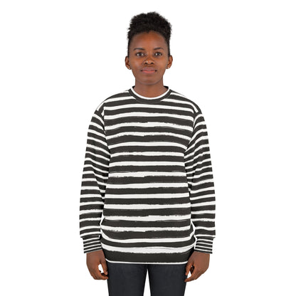 Trendy Black and White Striped  Sweatshirt, Casual Wear, Cozy Gift, Street Style, Layering Piece, Comfortable Fashion