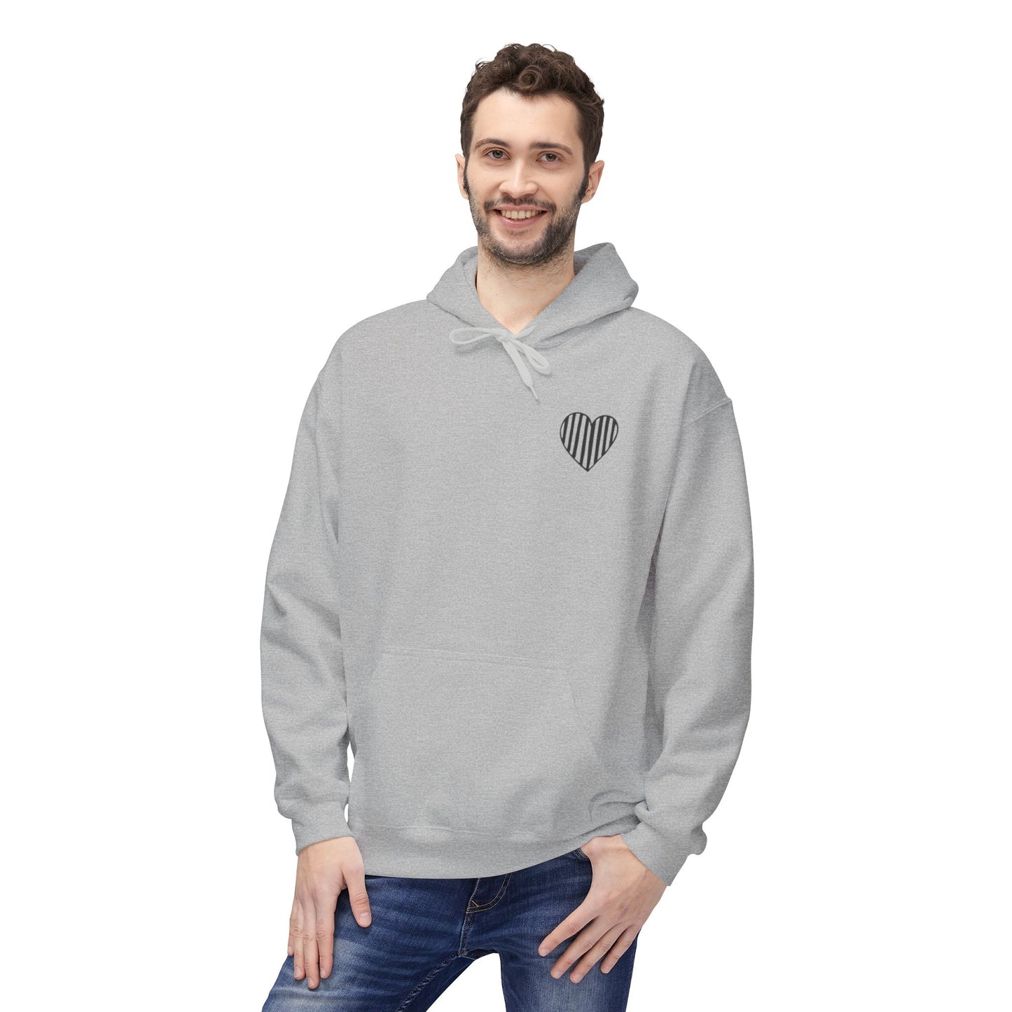 Striped Heart Fleece Hoodie - Soft, Cozy Apparel for All Seasons