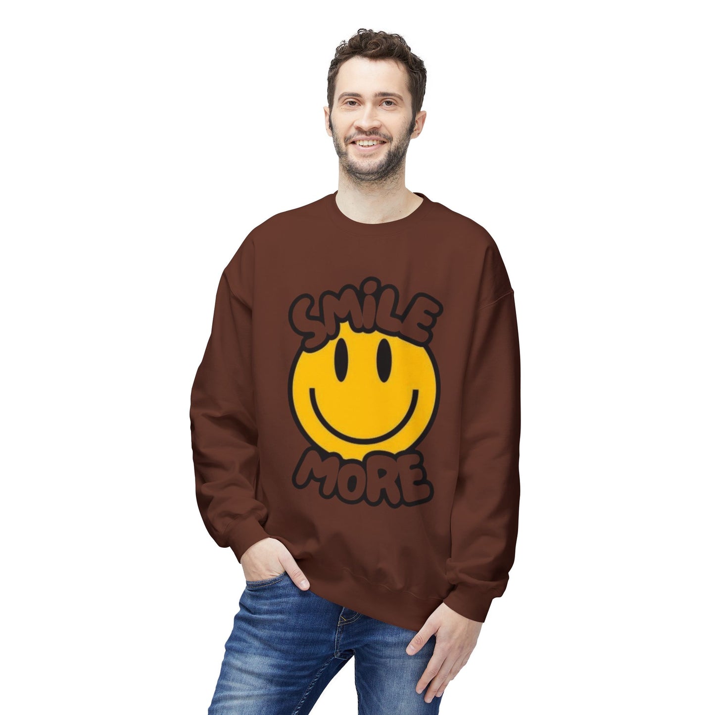 Smiley Face Fleece Crewneck Sweatshirt | Sweatshirt for Everyday Comfort, Gifts, Casual Wear, Smile More Apparel, Cozy Fashion