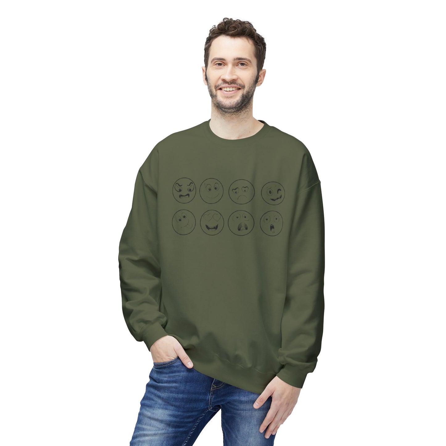 Emoticon Crewneck Sweatshirt - Cozy Fleece Sweatshirt, Gift for Friends, Funny Emoji Apparel, Mood Swag, Casual Layering