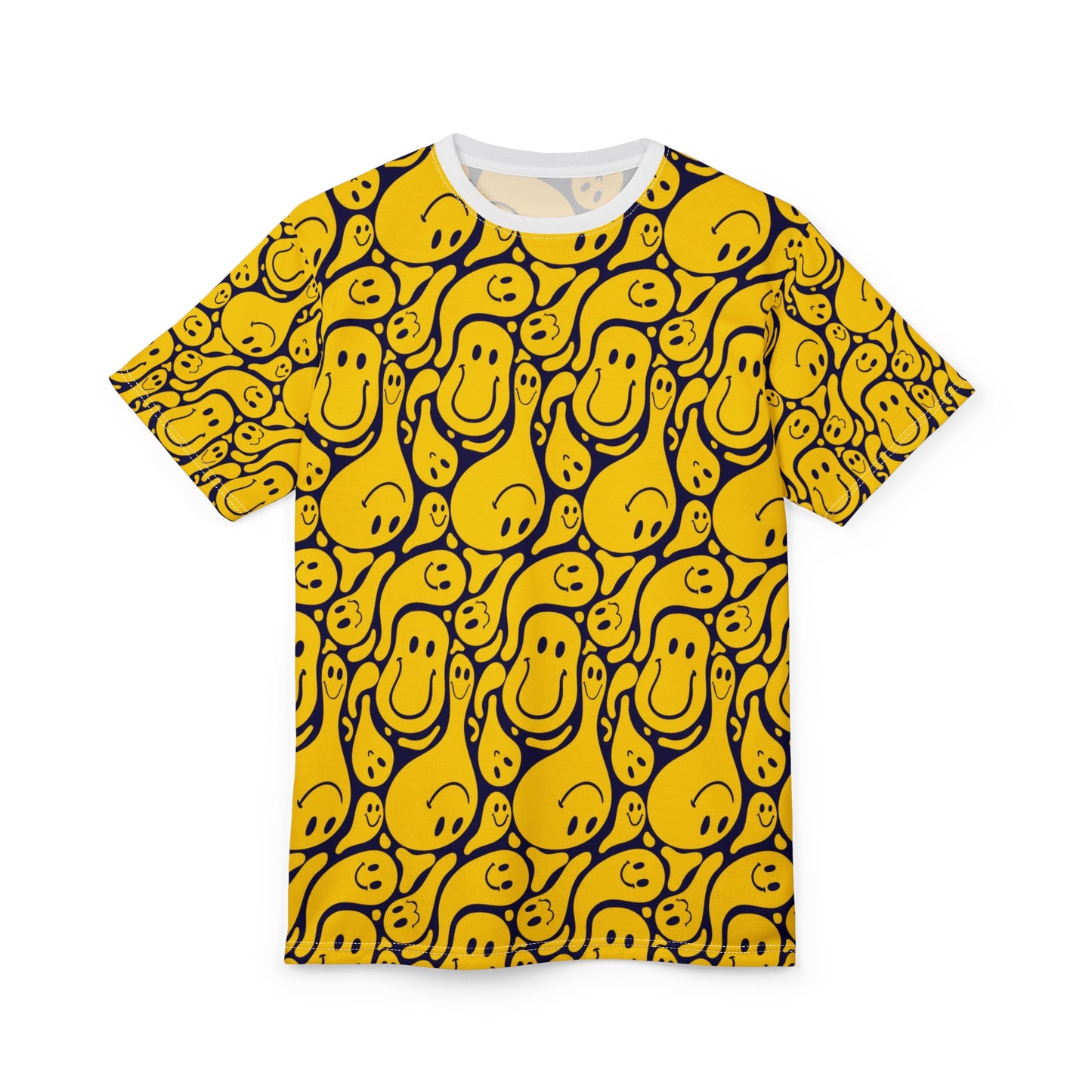 Smiley Face  Cut & Sew Tee, Fun Graphic Shirt, Casual Wear, Gift for Friends, Bright Summer Fashion, Cheerful Tee