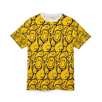 Smiley Face  Cut & Sew Tee, Fun Graphic Shirt, Casual Wear, Gift for Friends, Bright Summer Fashion, Cheerful Tee