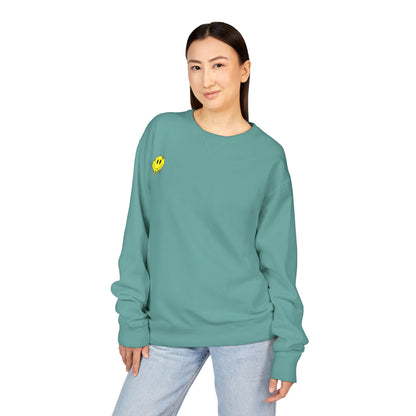 Smiley Face ComfortWash Sweatshirt | Cozy  Crewneck for Everyday Wear, Gifts, Relaxation, Casual Outfits, Cheerful Vibe