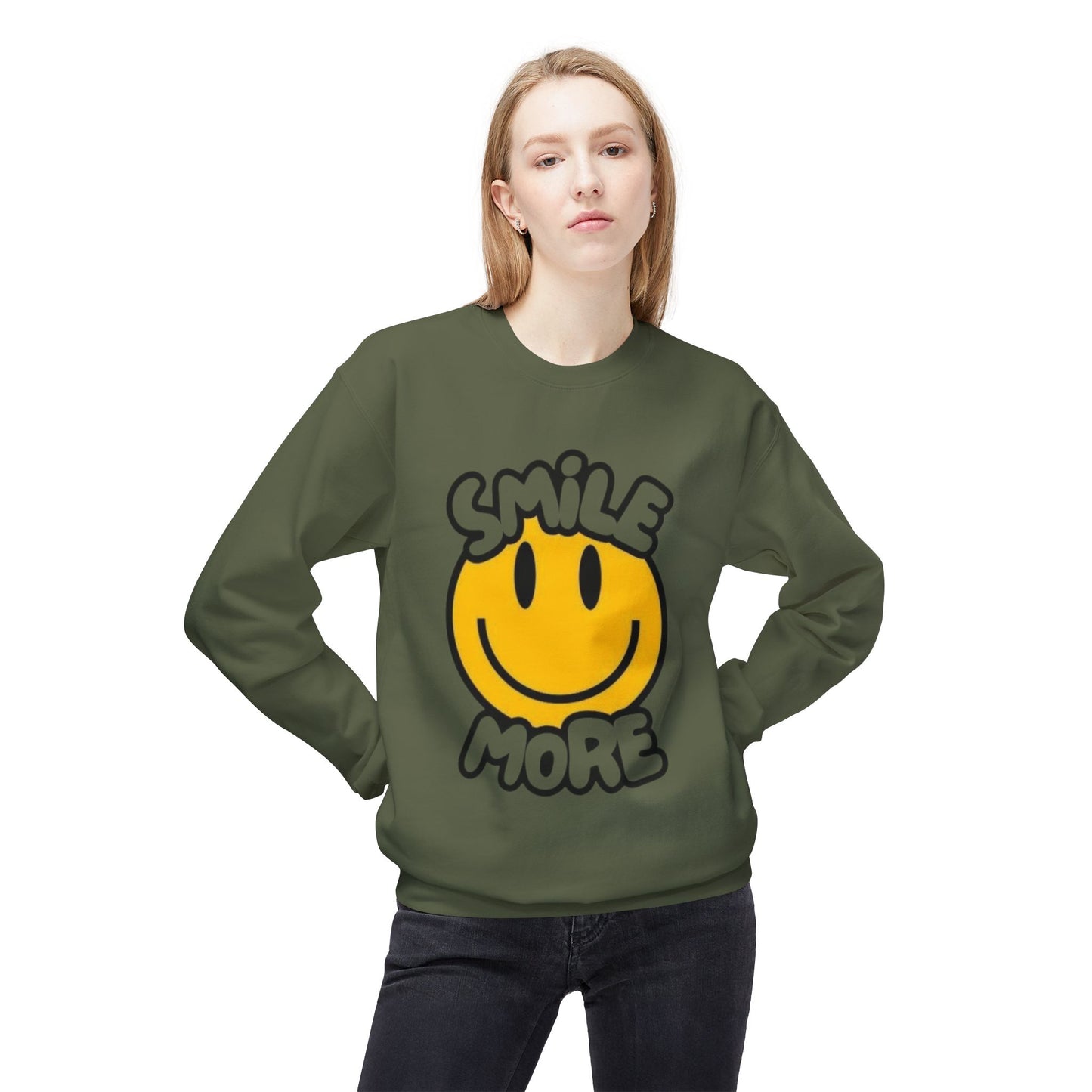 Smiley Face Fleece Crewneck Sweatshirt | Sweatshirt for Everyday Comfort, Gifts, Casual Wear, Smile More Apparel, Cozy Fashion