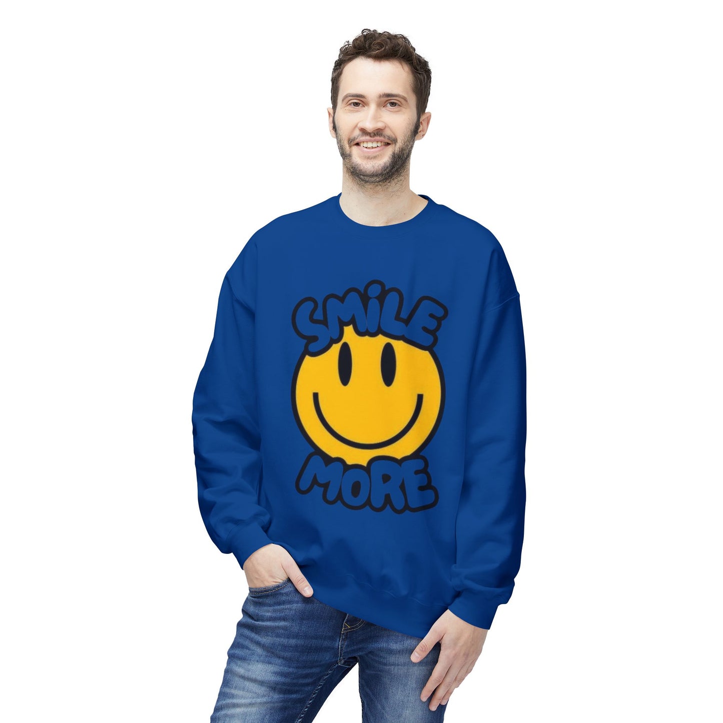 Smiley Face Fleece Crewneck Sweatshirt | Sweatshirt for Everyday Comfort, Gifts, Casual Wear, Smile More Apparel, Cozy Fashion