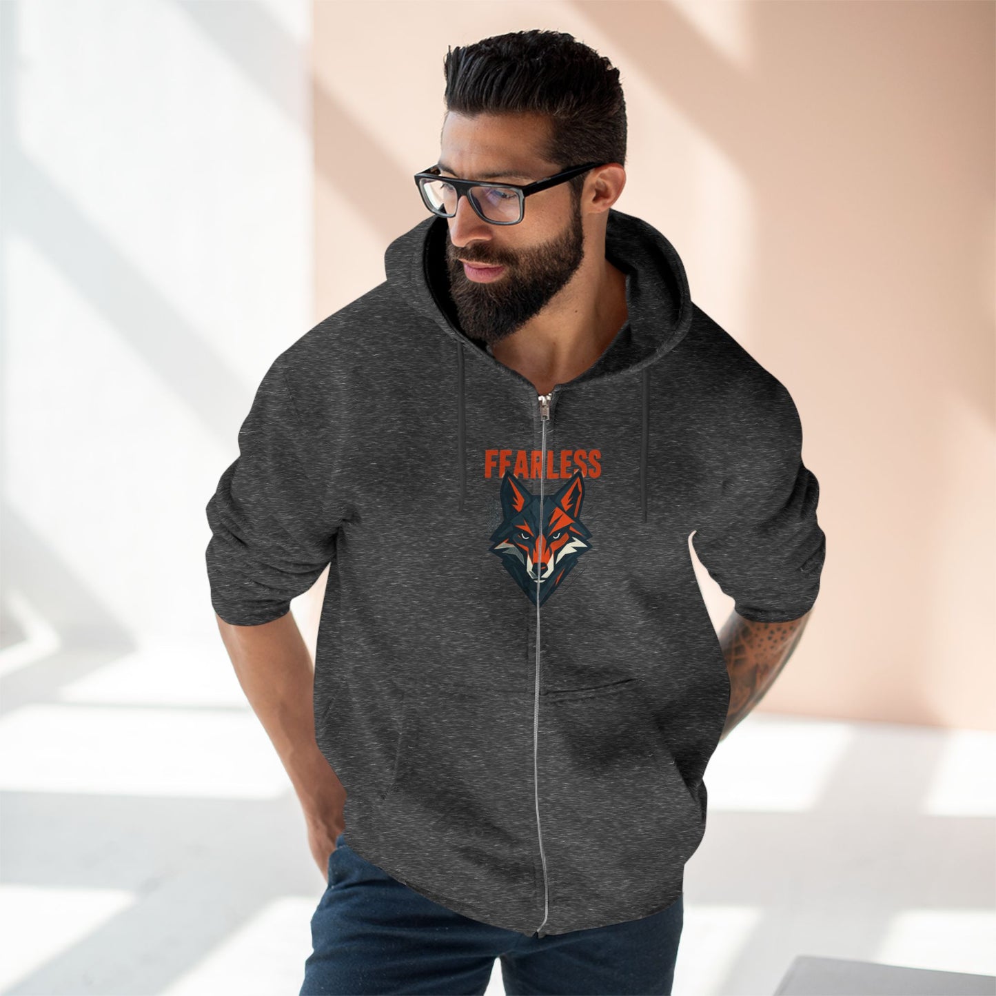 Fearless Wolf  Zip Hoodie | Cozy Layer for Adventurers, Perfect Gift for Animal Lovers, Everyday Casual Wear, Outdoor [...]